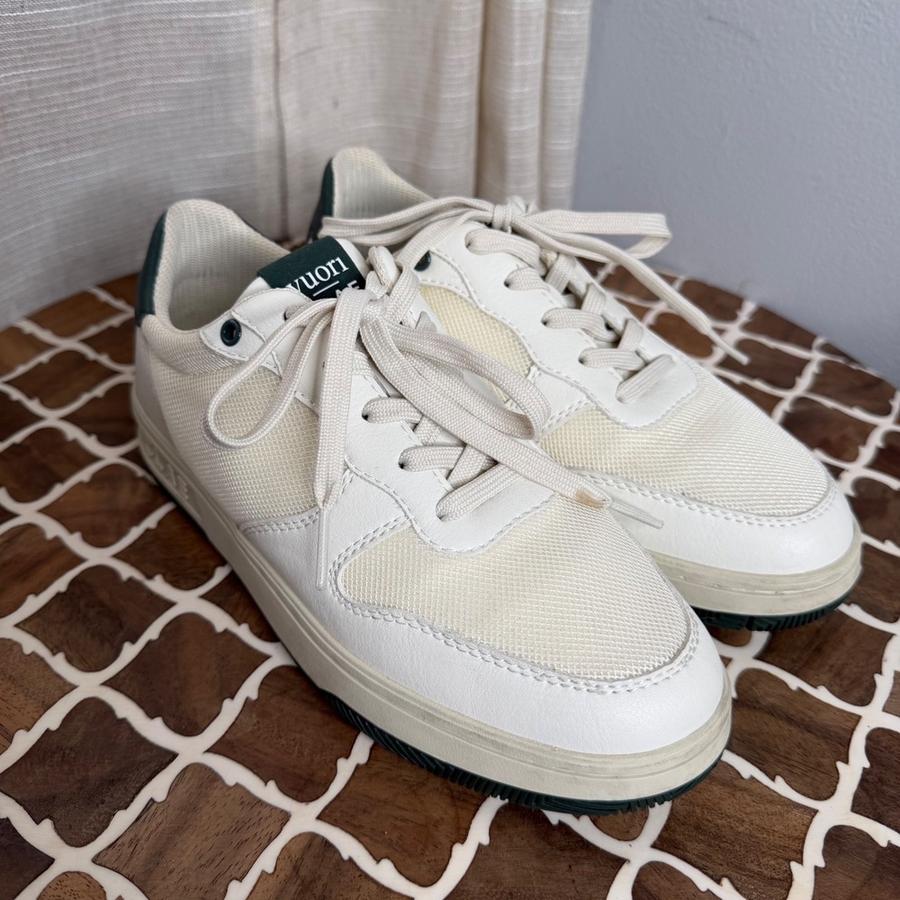 Vuori CLAE Malone Sneakers Vegan Leather Cream Green Mens Shoe Size 4 Womens 5.5